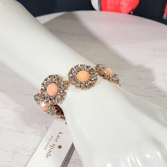 Kate Spade Peachy Pink Rhinestone Flower Floral Statement Bracelet